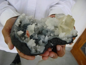 Calcite on Druzy Quartz