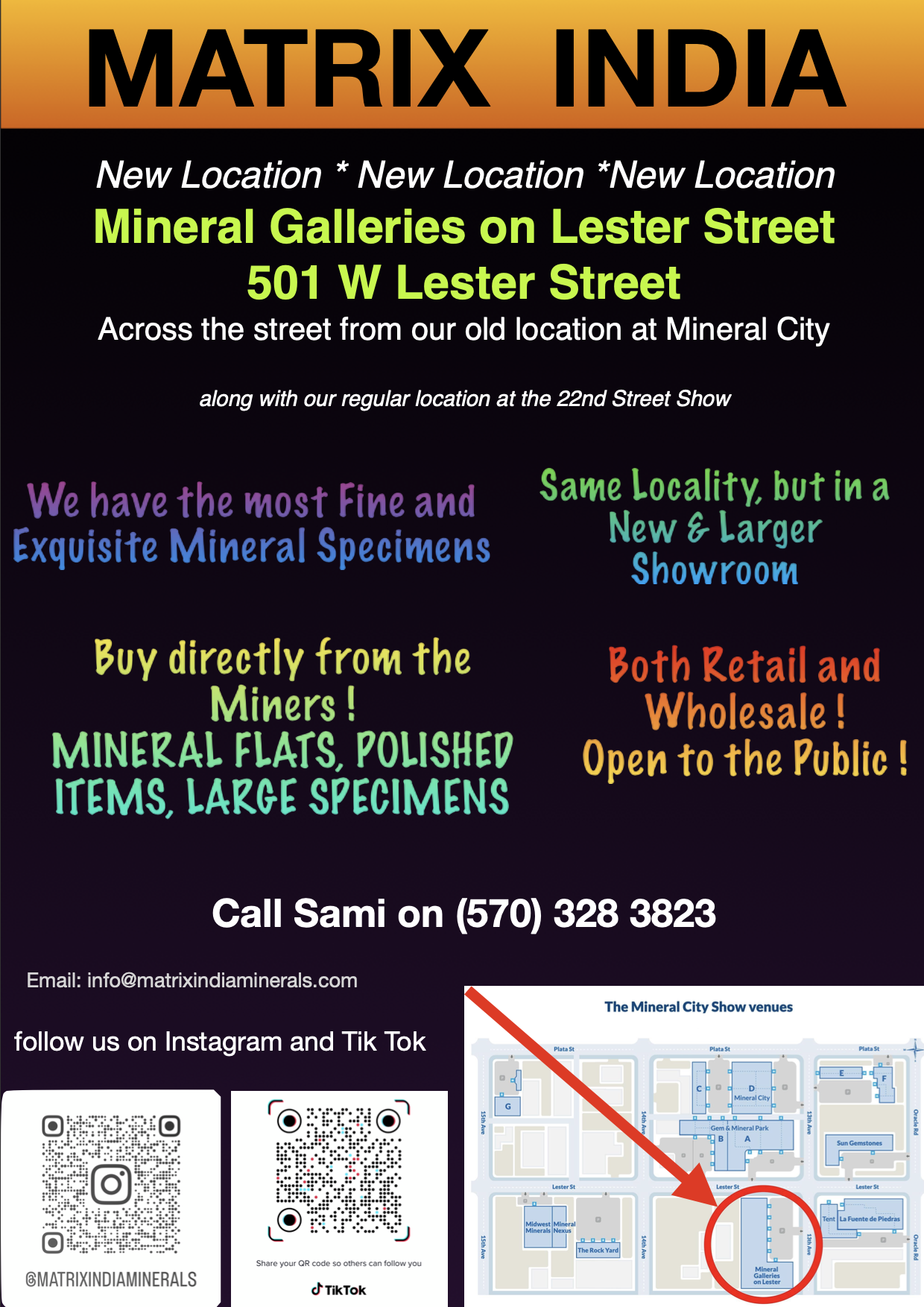 Matrix India Minerals 
Locations for the Tucson Gem and Mineral Show 2024